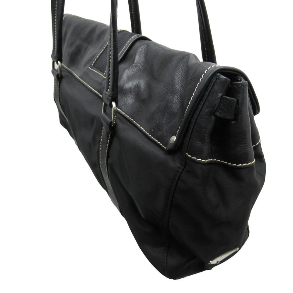 Prada leather shoulder tessuto bag Black